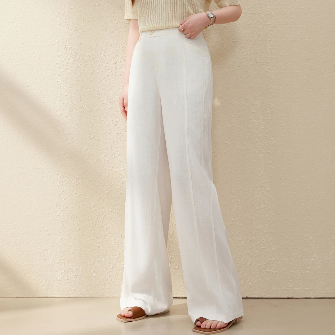 【空气感阔腿裤】纤莉秀A大码女装老钱风亚麻混纺透气裤子QK1115