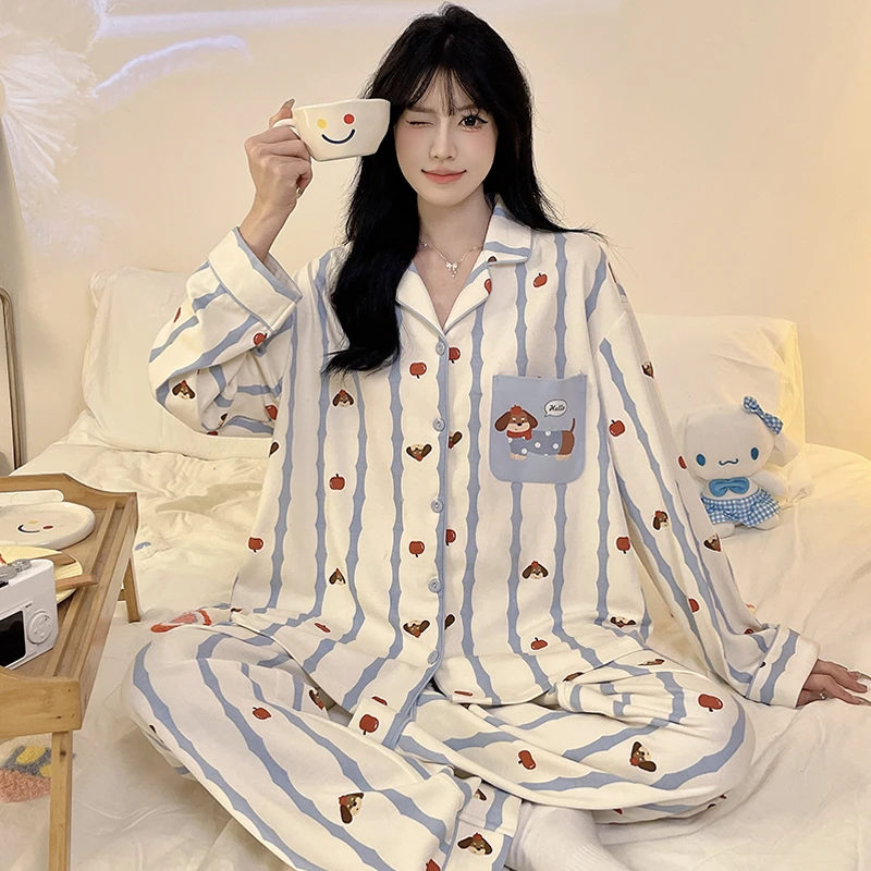 腊肠狗睡衣女士春秋款纯棉长袖新款少女孩初中生家居服可外穿套装