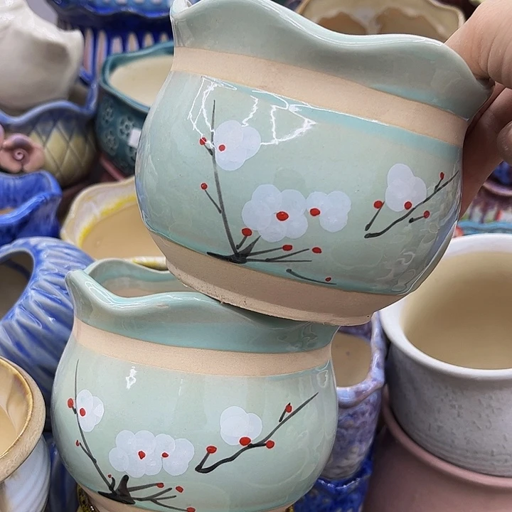 多肉绿植陶瓷花盆9.9包邮，有孔