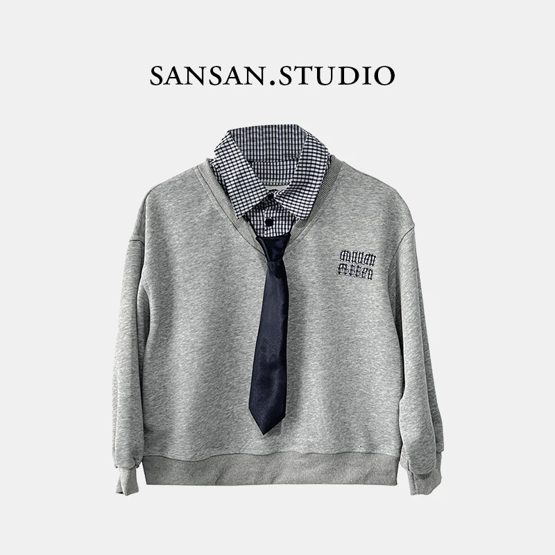 【三三】2025新款女大童时尚学院风套装韩版宽松时尚长袖洋气044