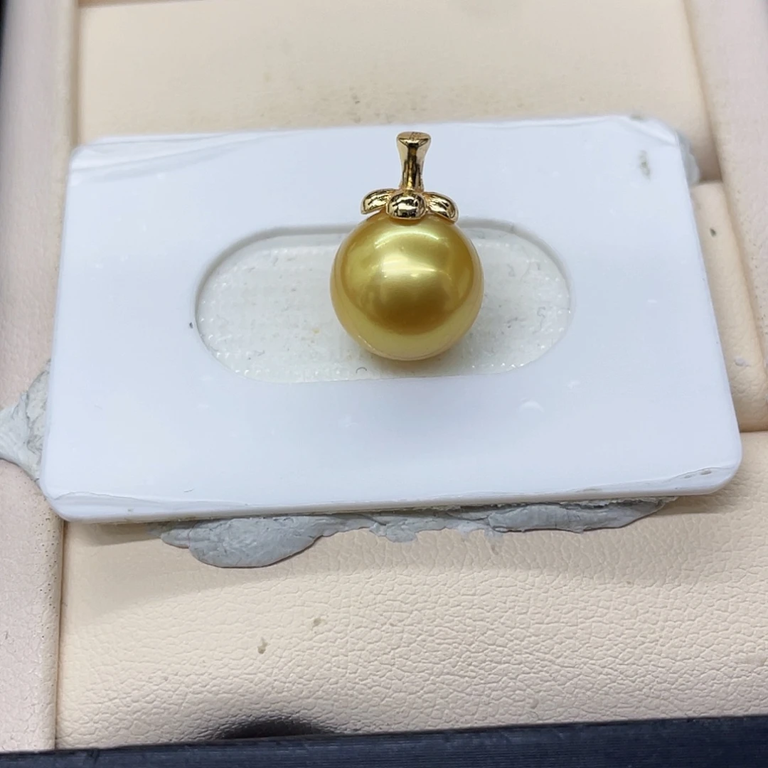 银S925镶嵌颈饰海水珍珠金珠浓金柿子吊坠11.0mm