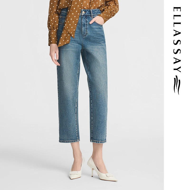 ELLASSAY歌力思秋季新款棉感九分锥形牛仔裤女EWE353N02000