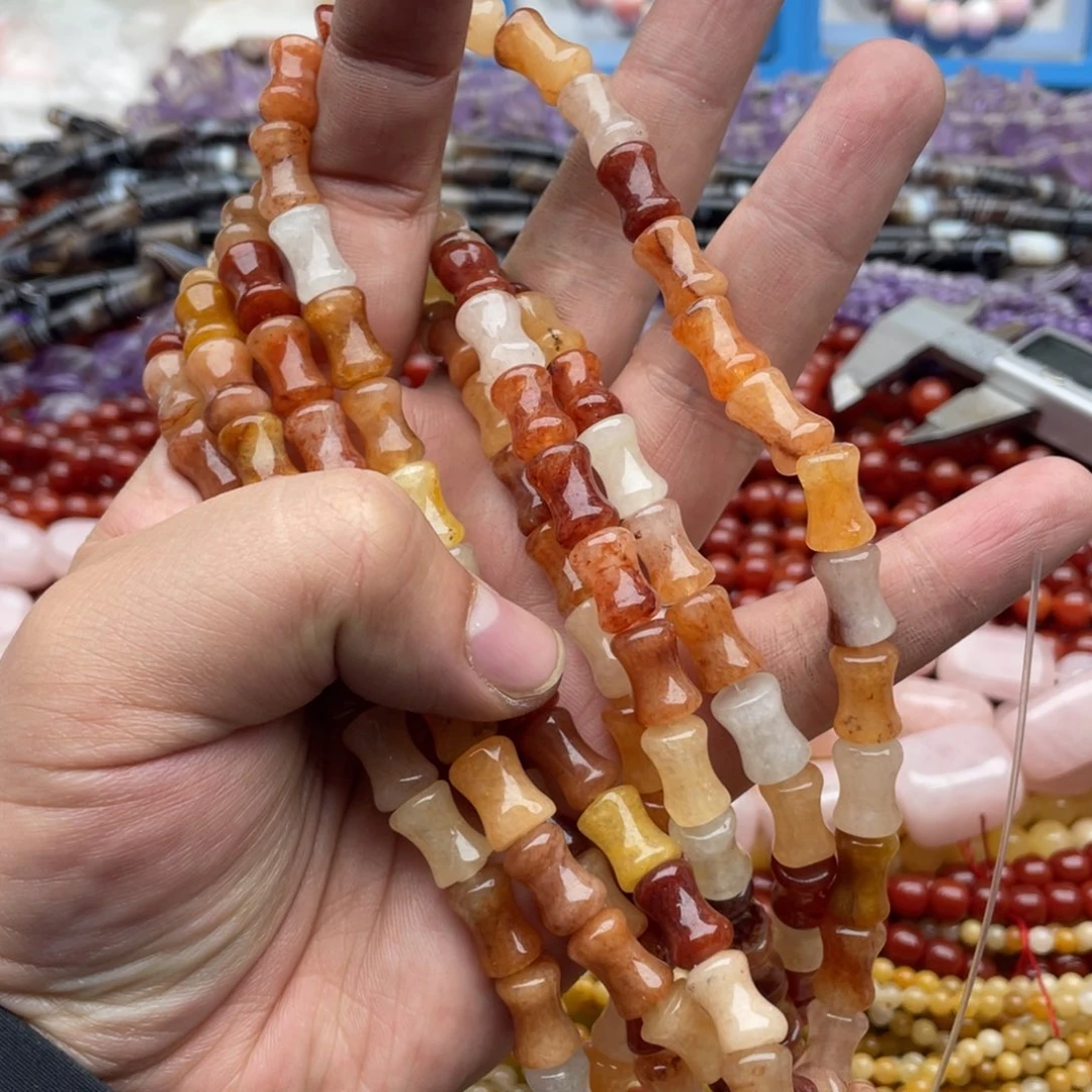 玛瑙/玉髓珠宝半成品未镶嵌一条装8*12金丝玉竹节