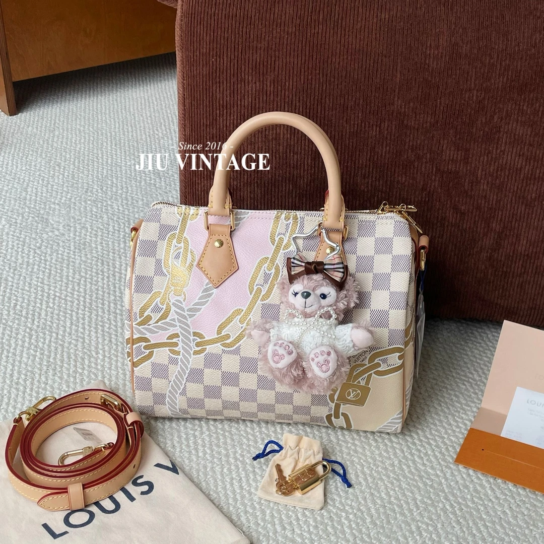 99新 LouisVuitton/路易威登 speedy25白棋盘格航海系列JM11-0862