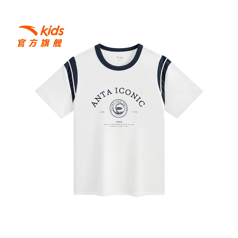 安踏儿童女大童针织短t2025夏新款透气舒适青少年圆领纯棉短袖
