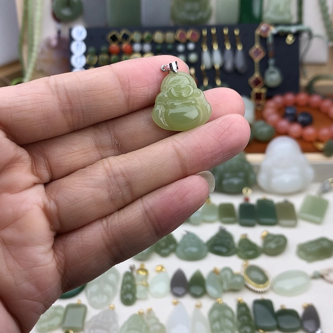 和田玉银S925镶嵌吊坠(不含链)