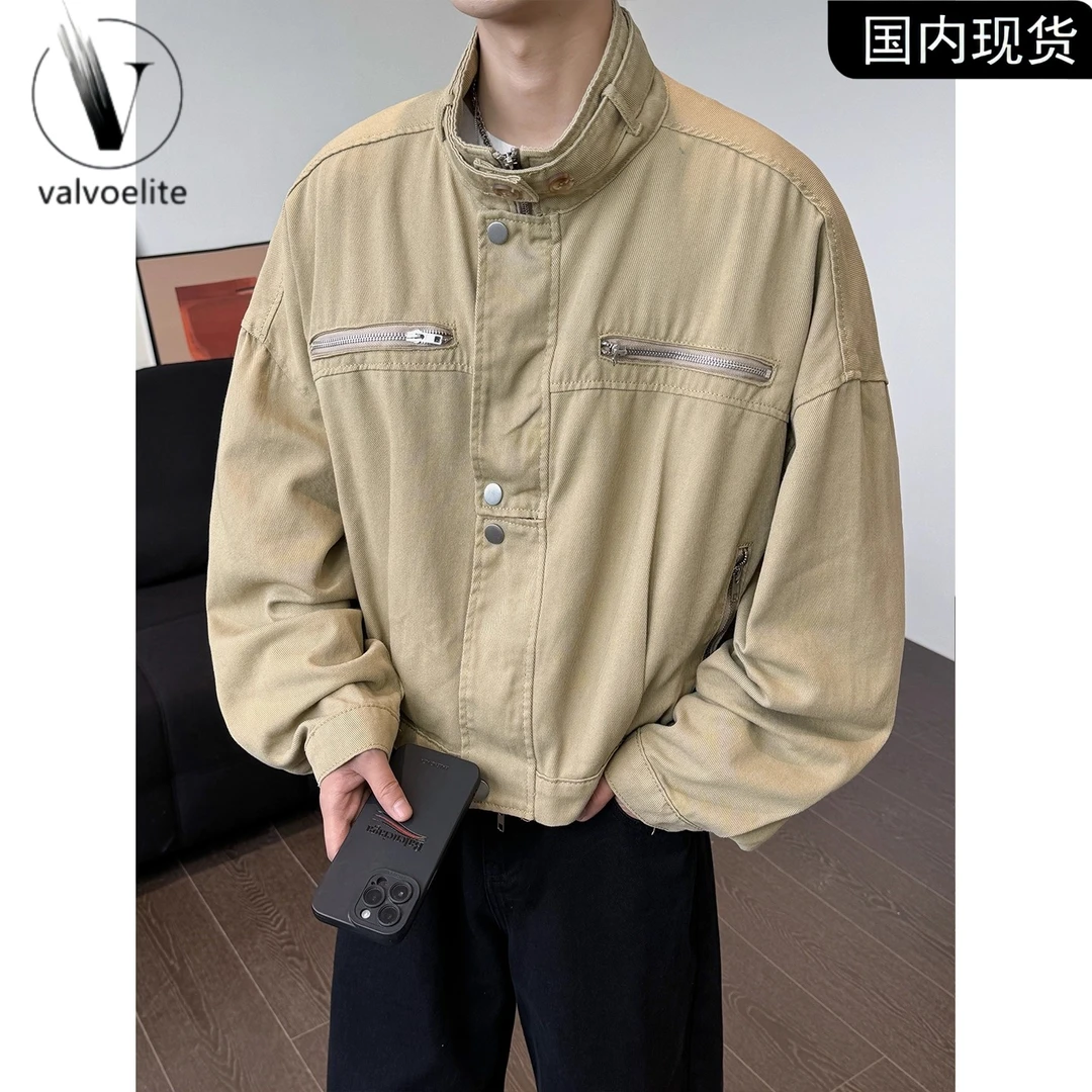 美式巴恩风立领工装飞行夹克男春秋季复古潮牌宽松短款机车服外套