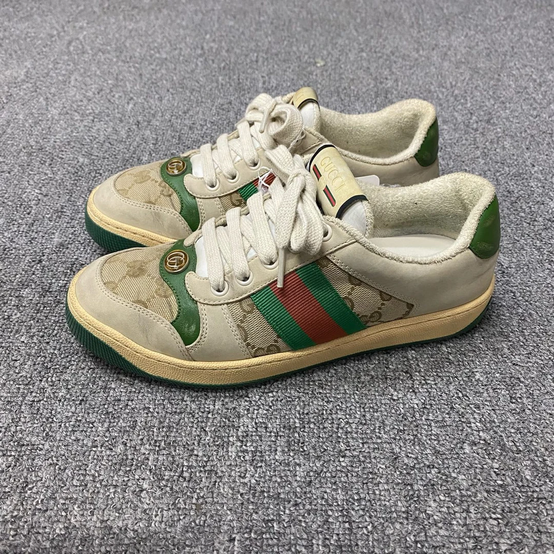 95新 GUCCI/古驰 97新/37码/古驰/绿尾老花满印脏脏鞋/BF00843