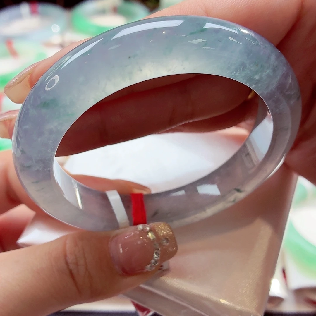 翡翠未镶嵌手镯高冰玻璃底薰衣草紫飘花88-53