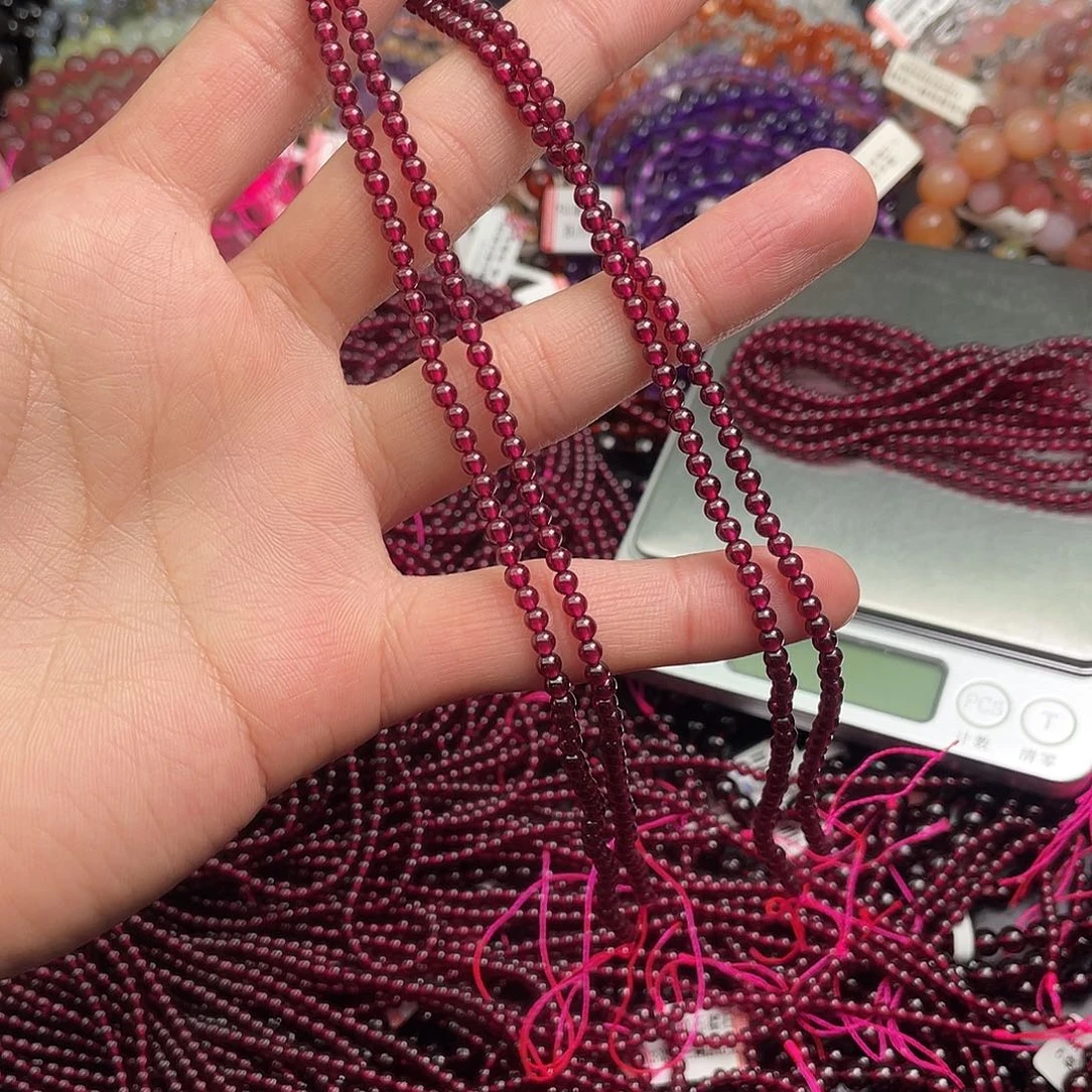 石榴石手链未镶嵌当*3毫米9A级酒红石榴石半成品两条