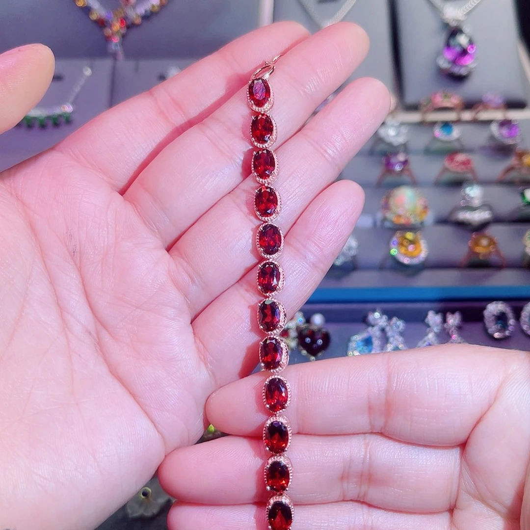 银S925镶嵌手链石榴石