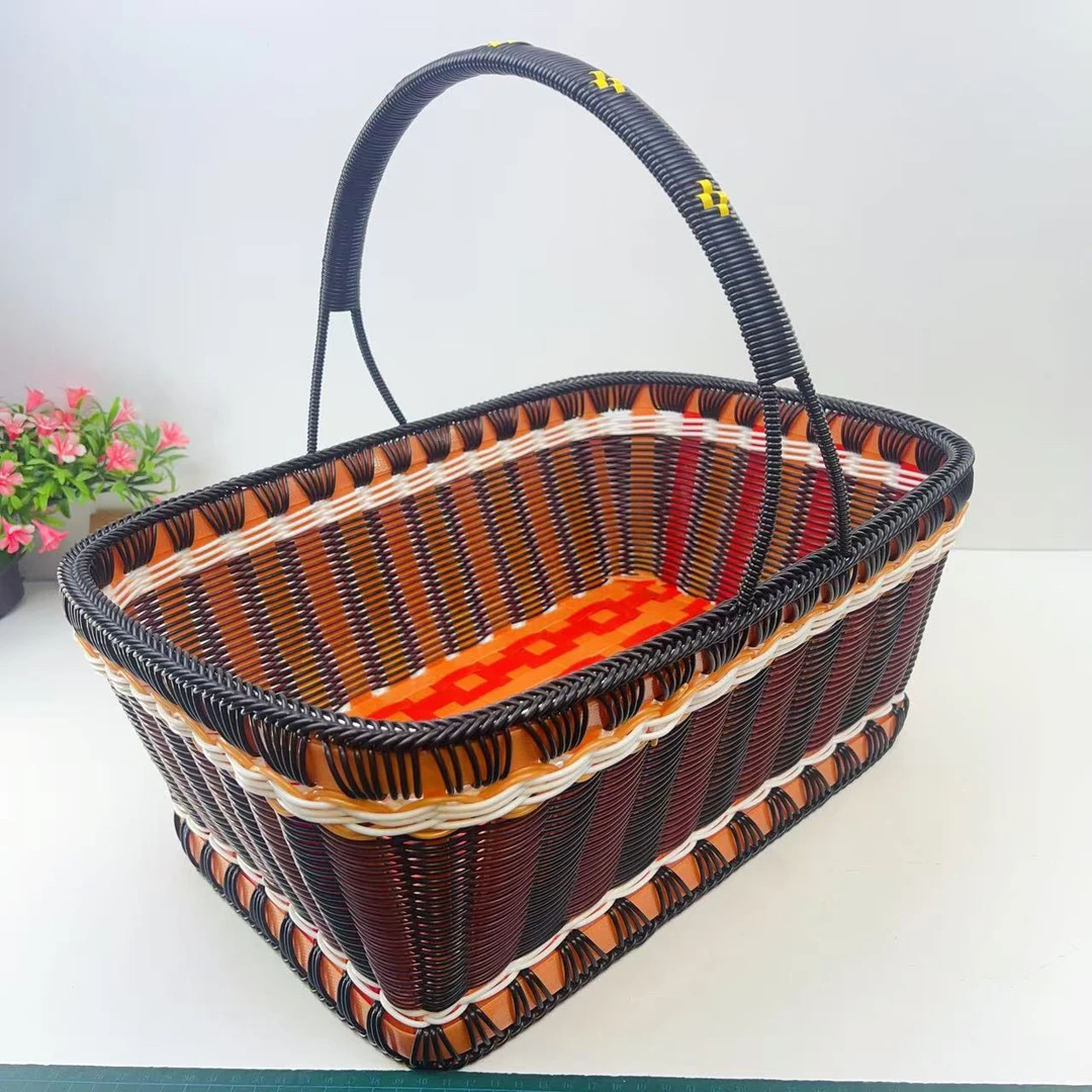 方形提篮长篮子菜篮子 成品/纯手工编织手提篮 菜篮子 拜山采摘蓝