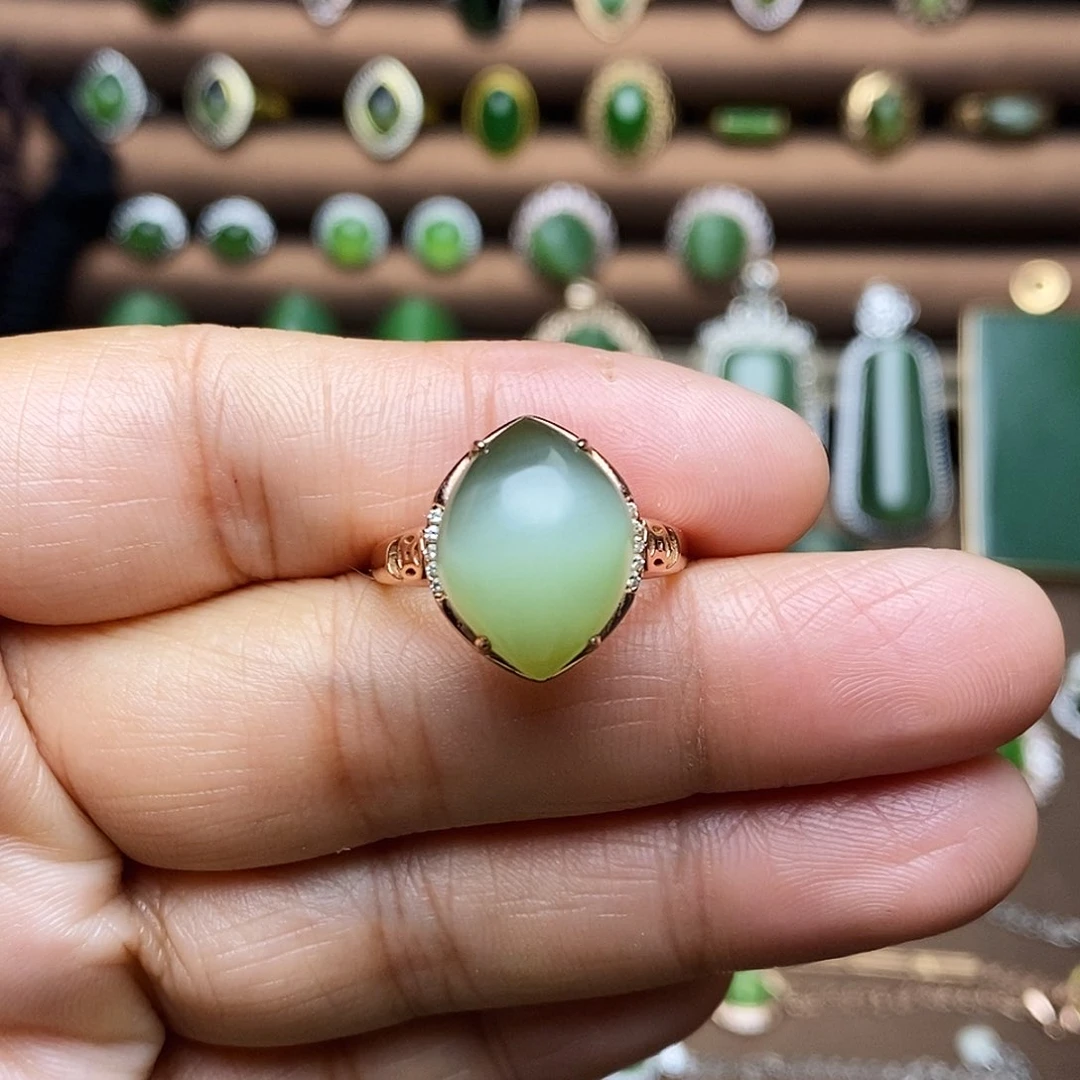 吊坠(不含链)银S925镶嵌和田玉（碧玉）戒指