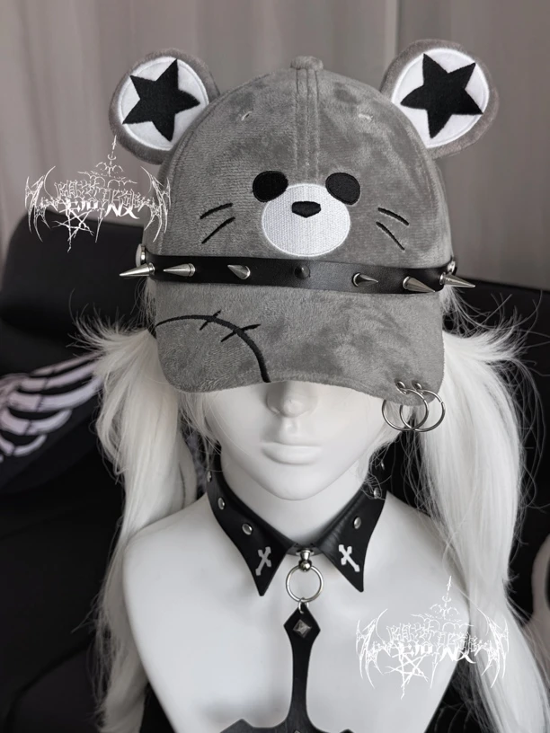 堕落天使|原创朋克暗黑铆钉皮亚文化可爱百搭鸭舌棒球帽朋克鼠帽