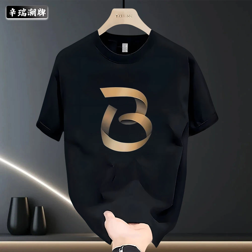 2024夏季休闲国潮印花宽松百搭男女款圆领纯棉短袖T恤潮流设计感