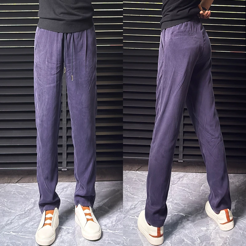 夏季霜感铜氨丝垂顺丝滑面膜裤男士薄款直筒休闲裤