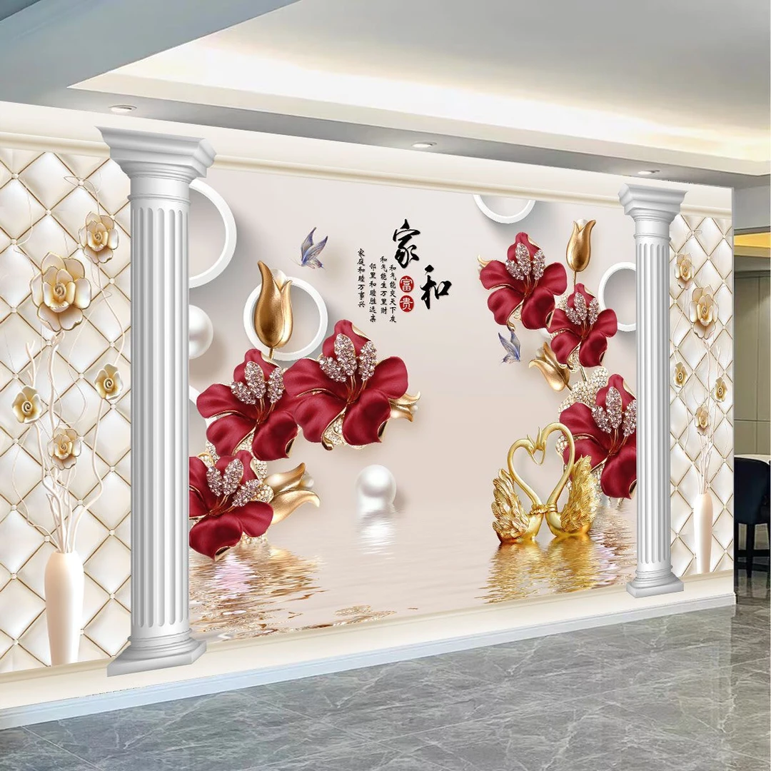 2025款新年贴画家和富贵客厅沙发装饰画电视背景墙壁纸