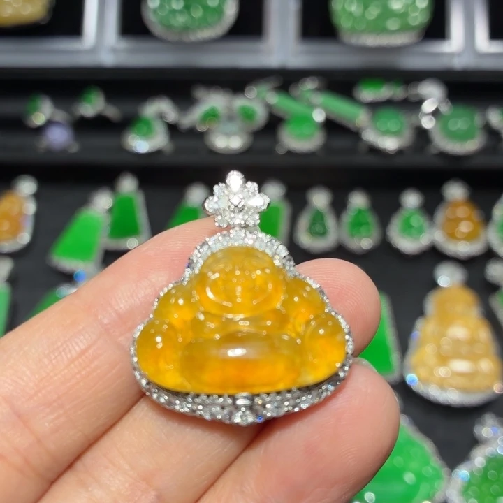 翡翠18K金镶嵌吊坠(不含链)翡翠