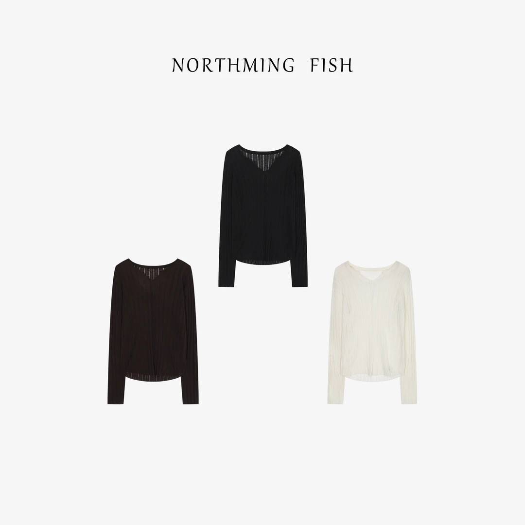 NorthMing fish 盐系清冷 简约时髦V领显瘦肌理感羊毛针织衫