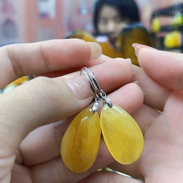 琥珀银S925镶嵌颈饰耳环