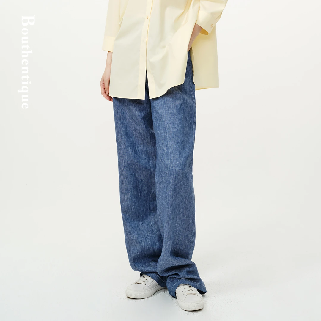 Bouthentique亚麻细腻肌理感长裤224261P1L62