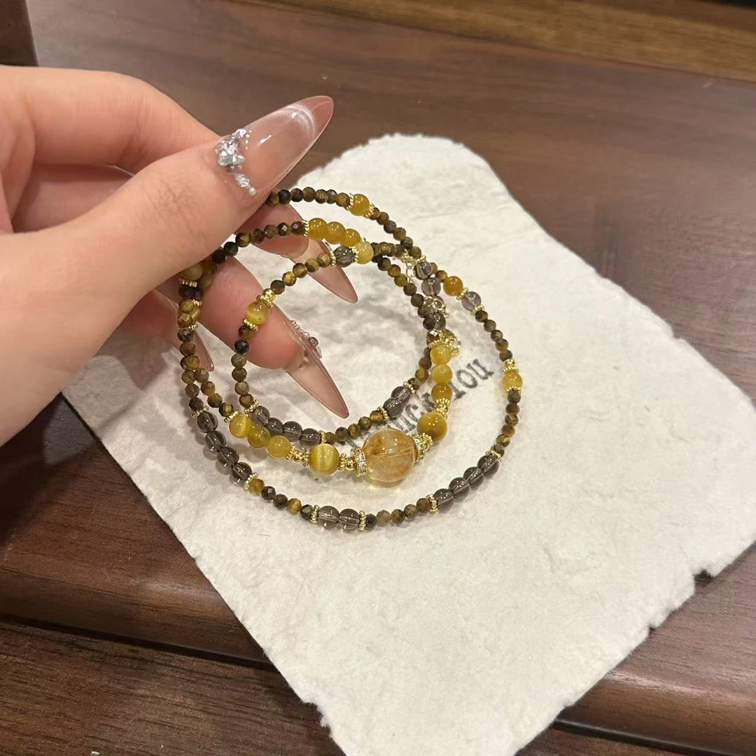 S418 小mm虎眼11mm黄塔晶 3圈 原创手链