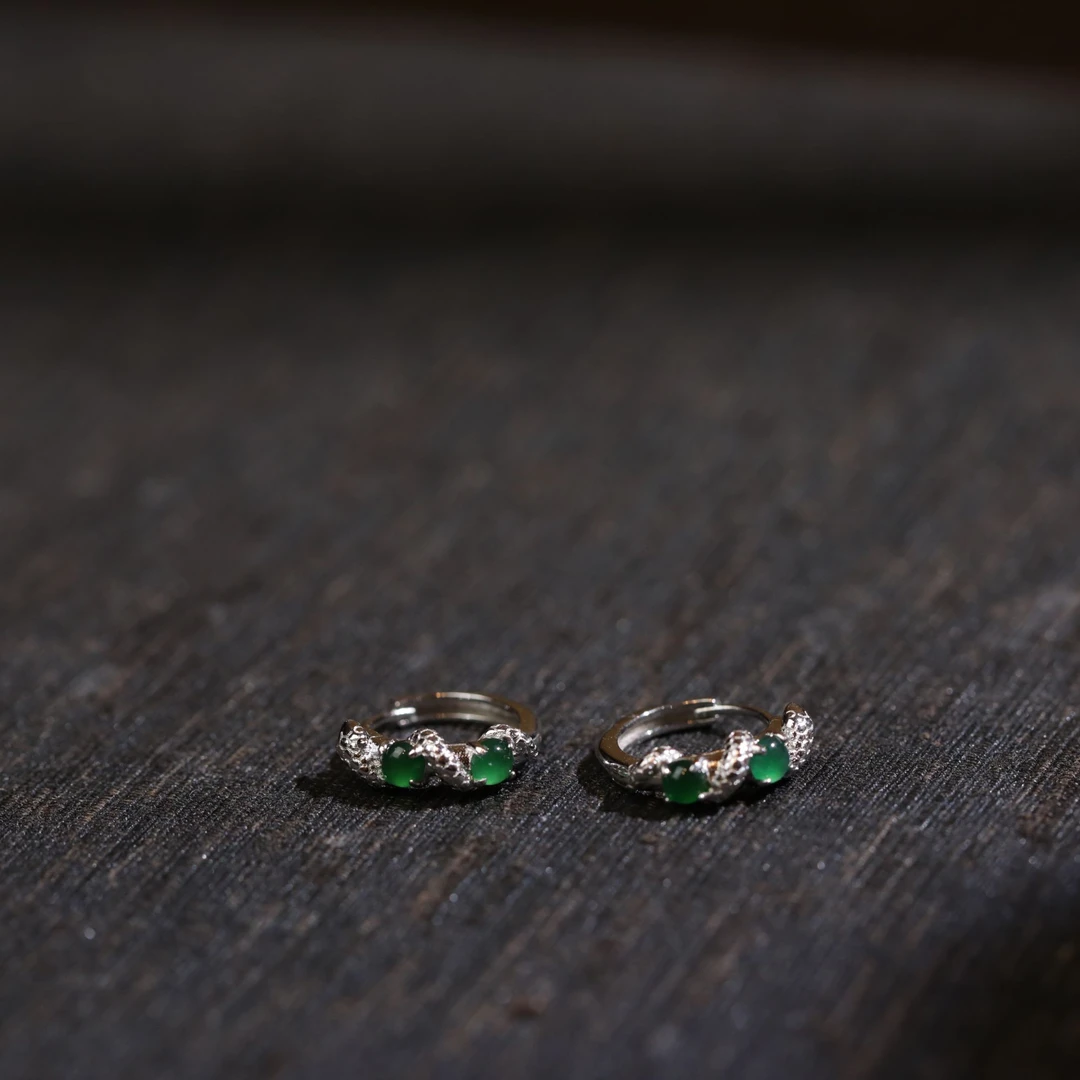 吉蛇|翡翠*耳扣*S925银镶嵌LYA25020420多样性发其一