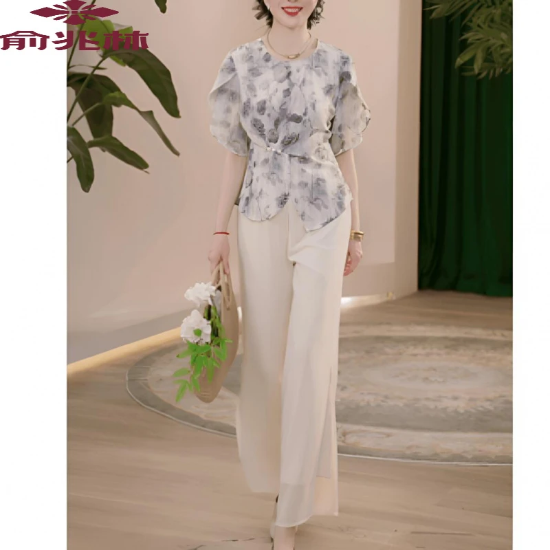 妈妈装夏装薄款时尚两件套中老年女装中年40到45岁气质女装