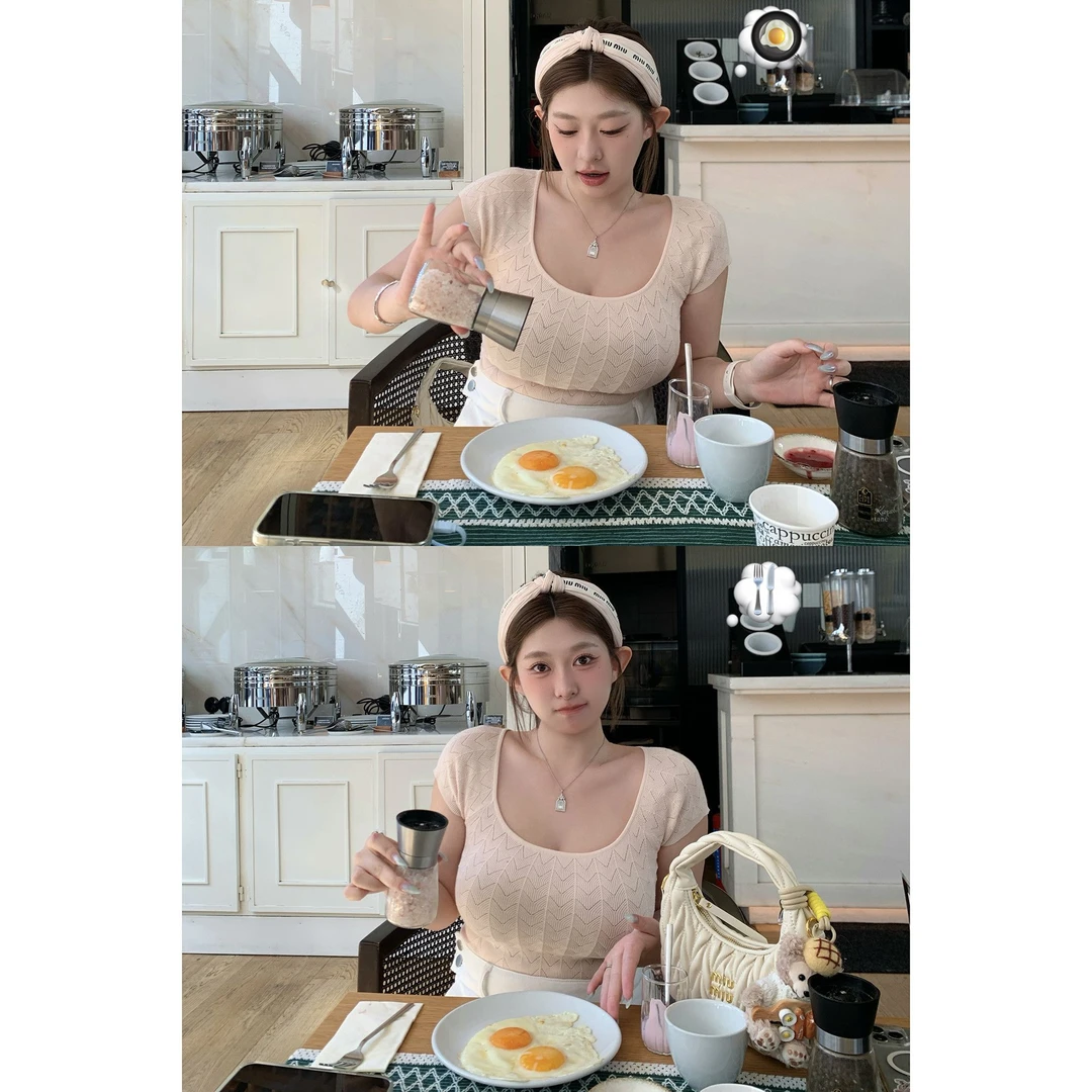 你缺件嗲嗲单品!!!【“蜜柚tee”·微镂空波纹肌理!!】ZTWP3006