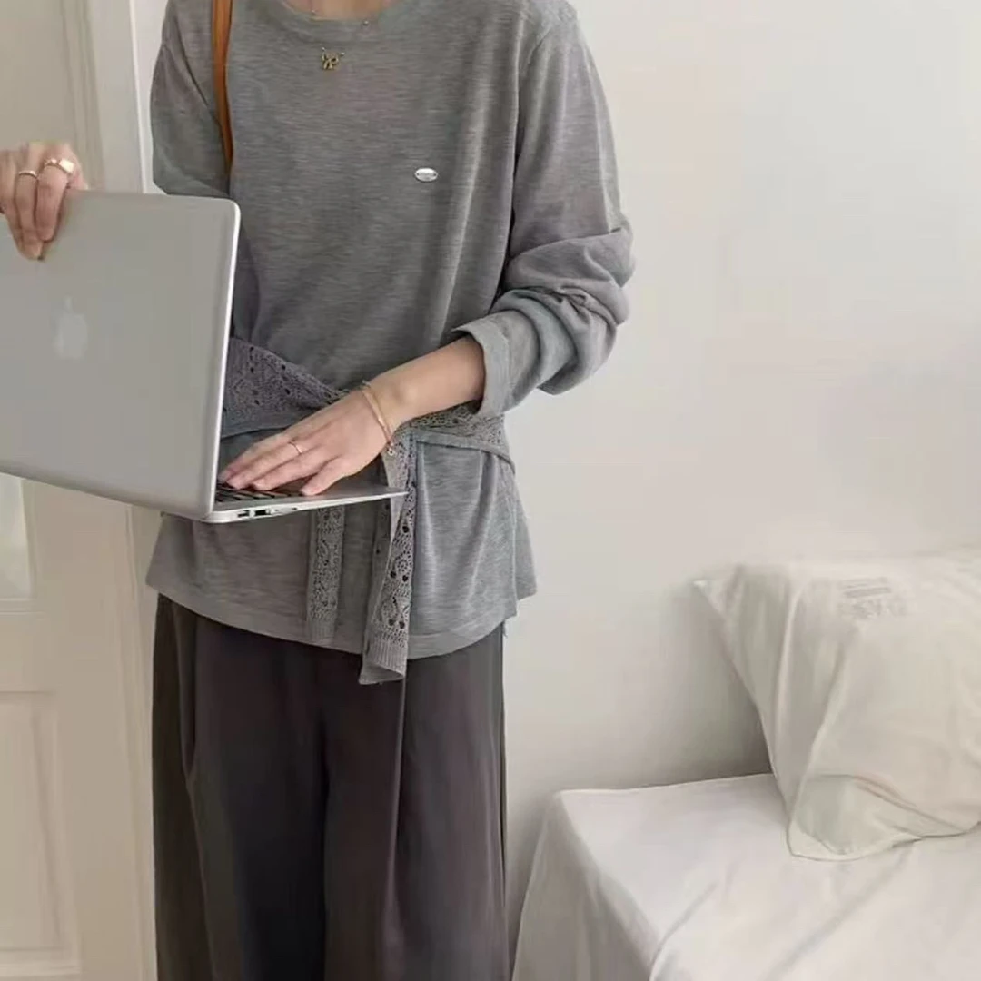 毛针织衫长袖圆领带配件打底衫针织女4105