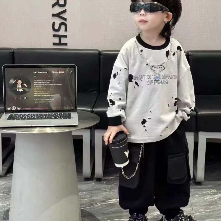 男童春秋卫衣套装新2025款儿童宽松卫衣工装裤中小童两件套CN4