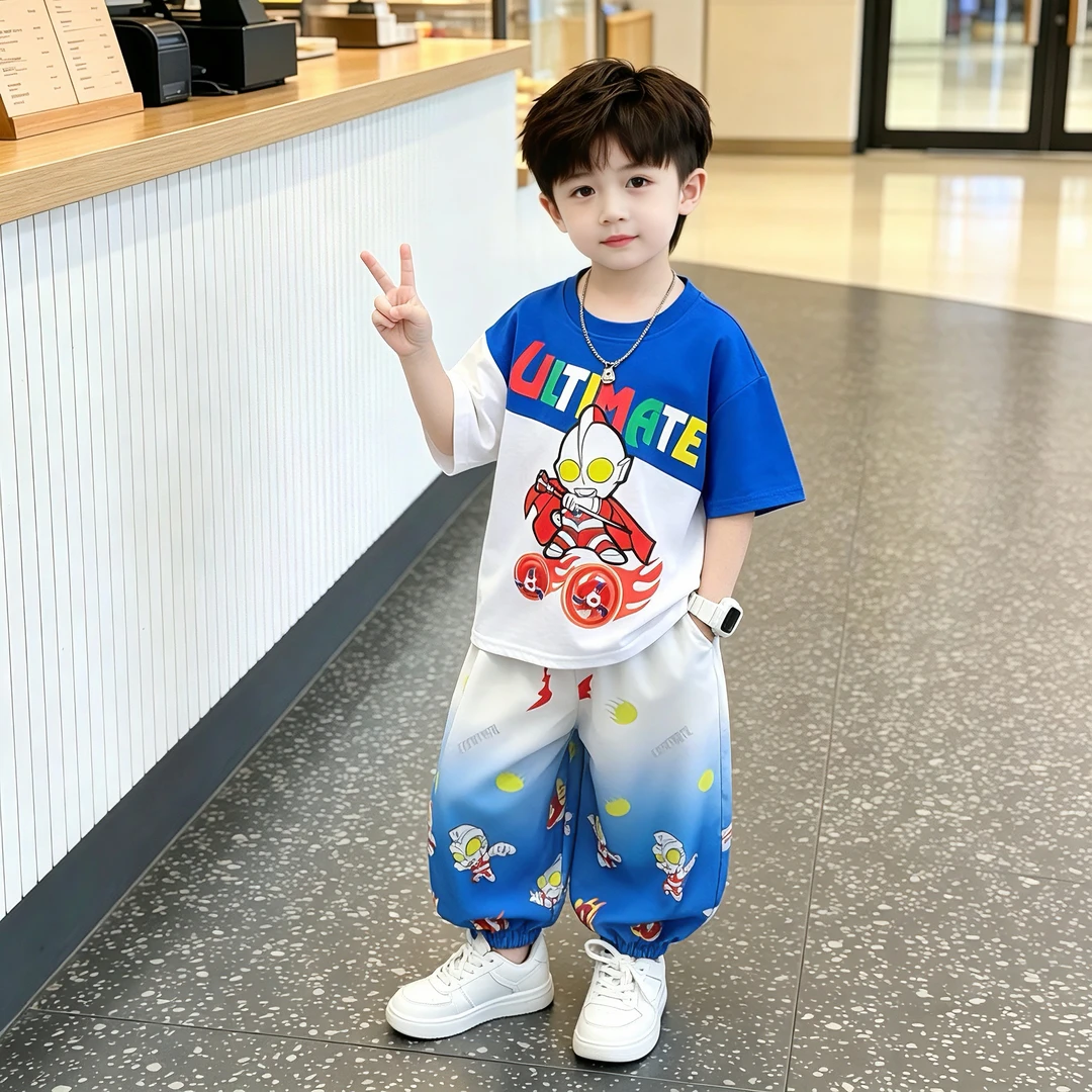 男童夏季新款奥特曼衣服套装宝宝痞帅洋气卡通潮酷夏装防蚊裤