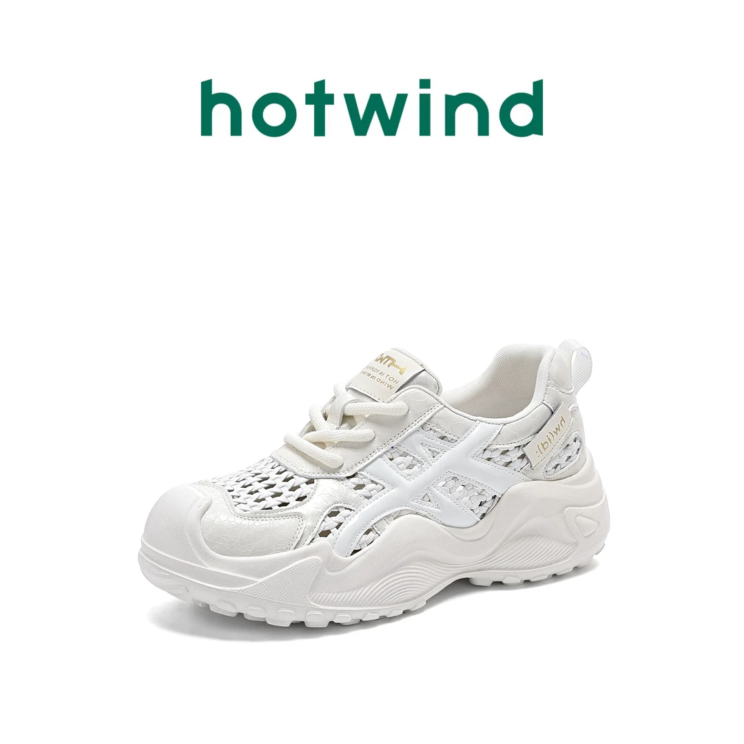 Hotwind/热风编织厚底运动鞋女2025新款潮流夏季网面阿甘鞋