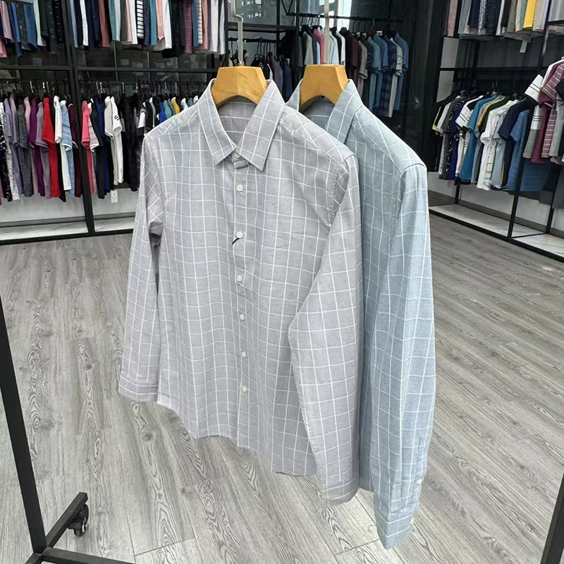 全棉！清爽微磨毛格纹亲肤料男长袖衬衫修身打底寸衫上衣Y5T0021