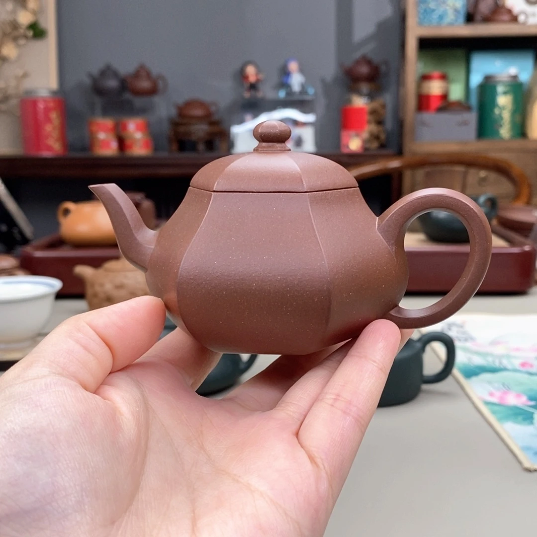 紫砂茶壶四号井紫泥六方梨形半手140cc