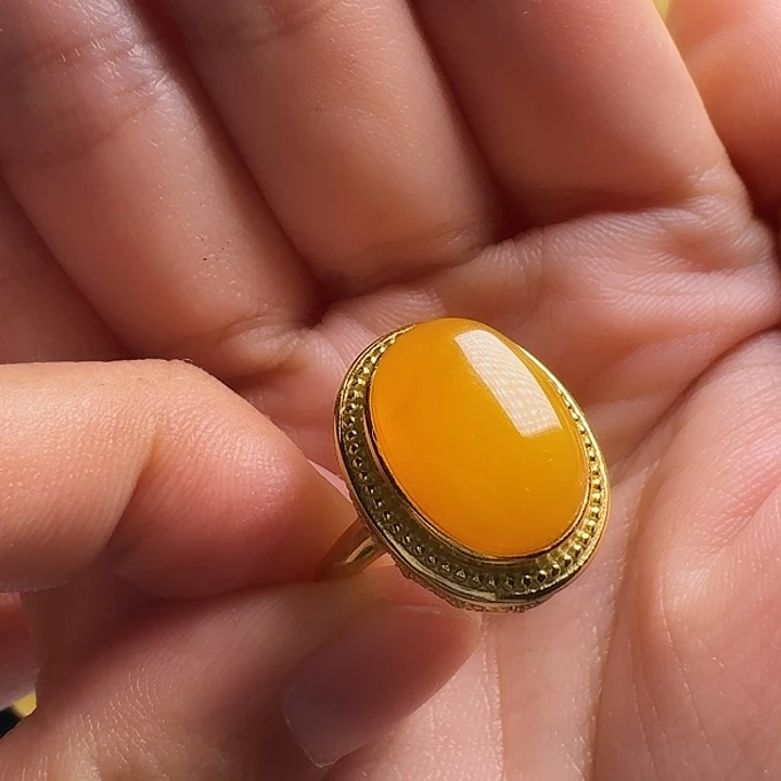 蜜蜡银S925镶嵌戒指戒指