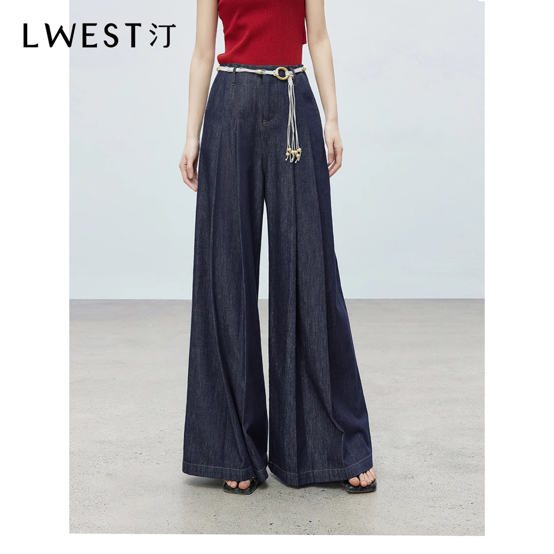 【商场同款】朗文斯汀慵懒风垂感深兰色阔腿牛仔裤DTYN5203D07012