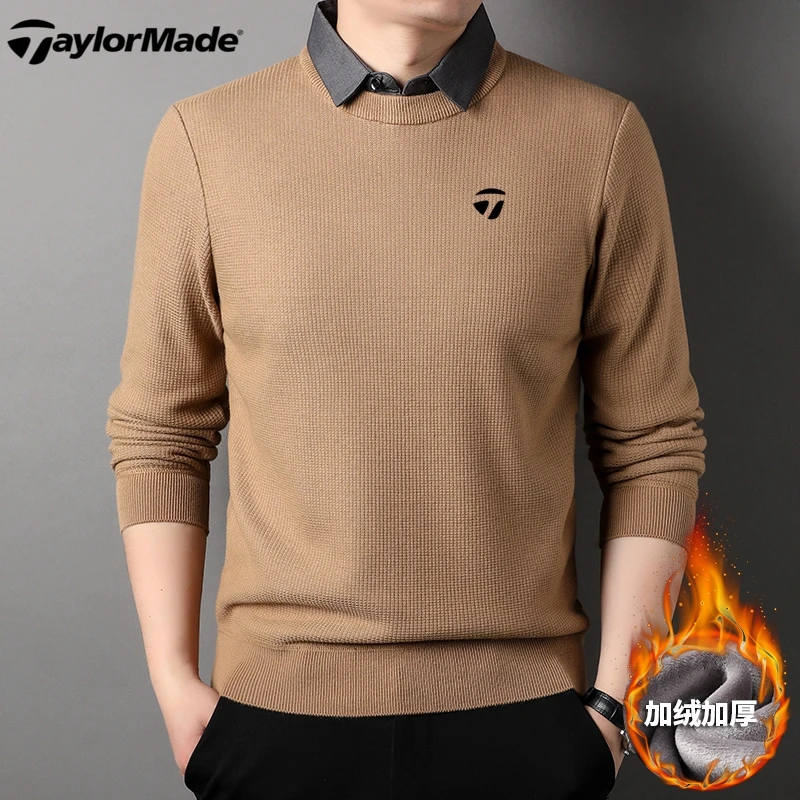 Taylormade泰勒梅球服秋冬季羊毛衫男士翻领假两件保暖高尔夫上衣