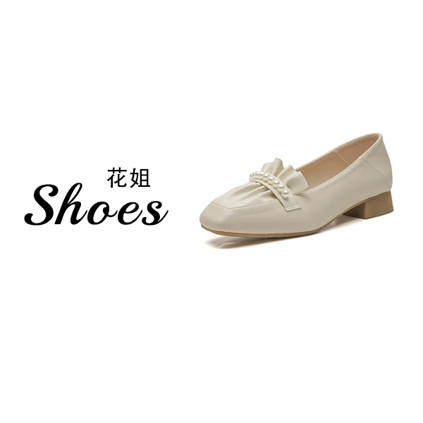 珍珠褶皱浅口粗跟玛丽珍鞋女2026新款软皮温柔时尚单鞋