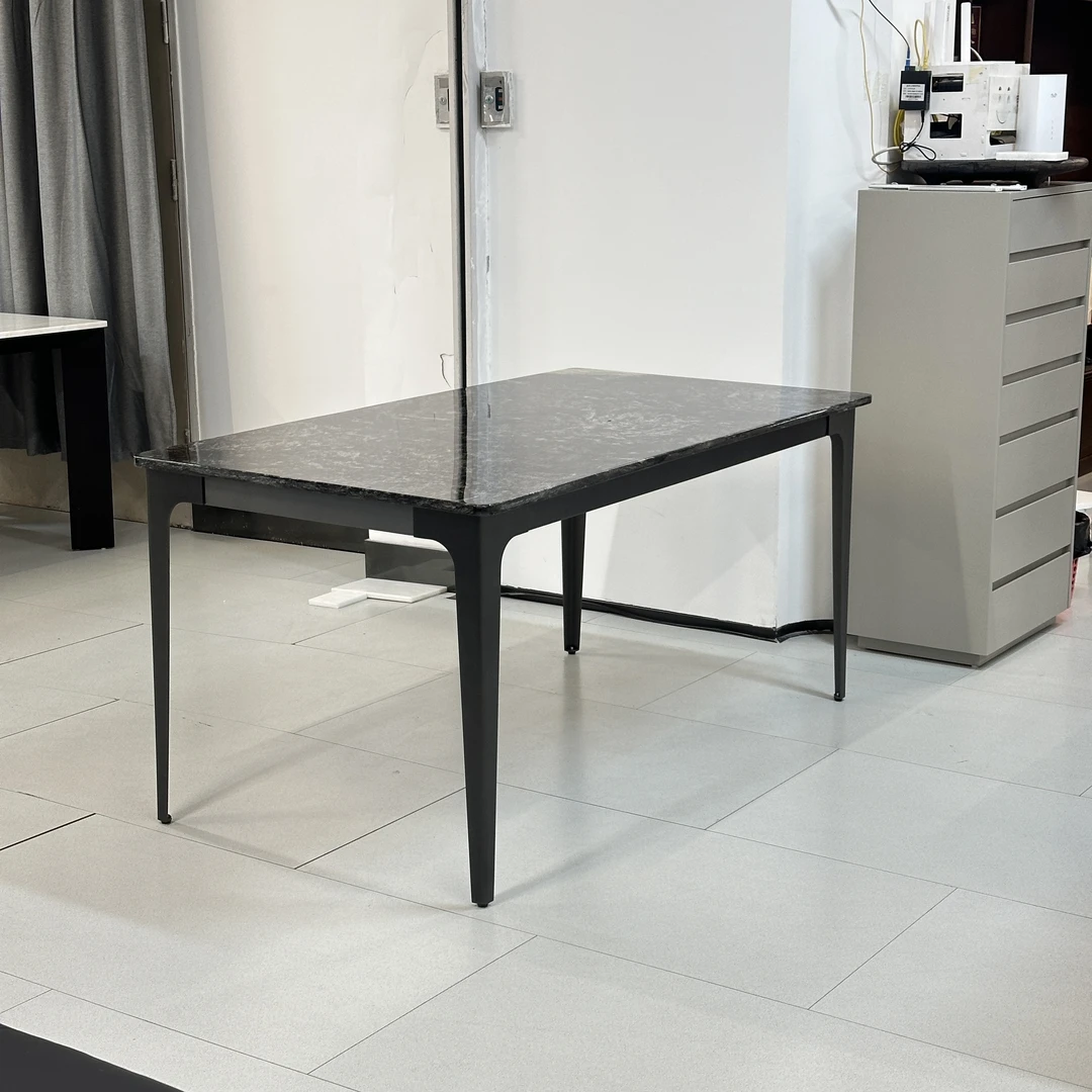 长风T-658大理石奢石餐桌｜家用现代极简长方形饭桌子不锈钢大理石