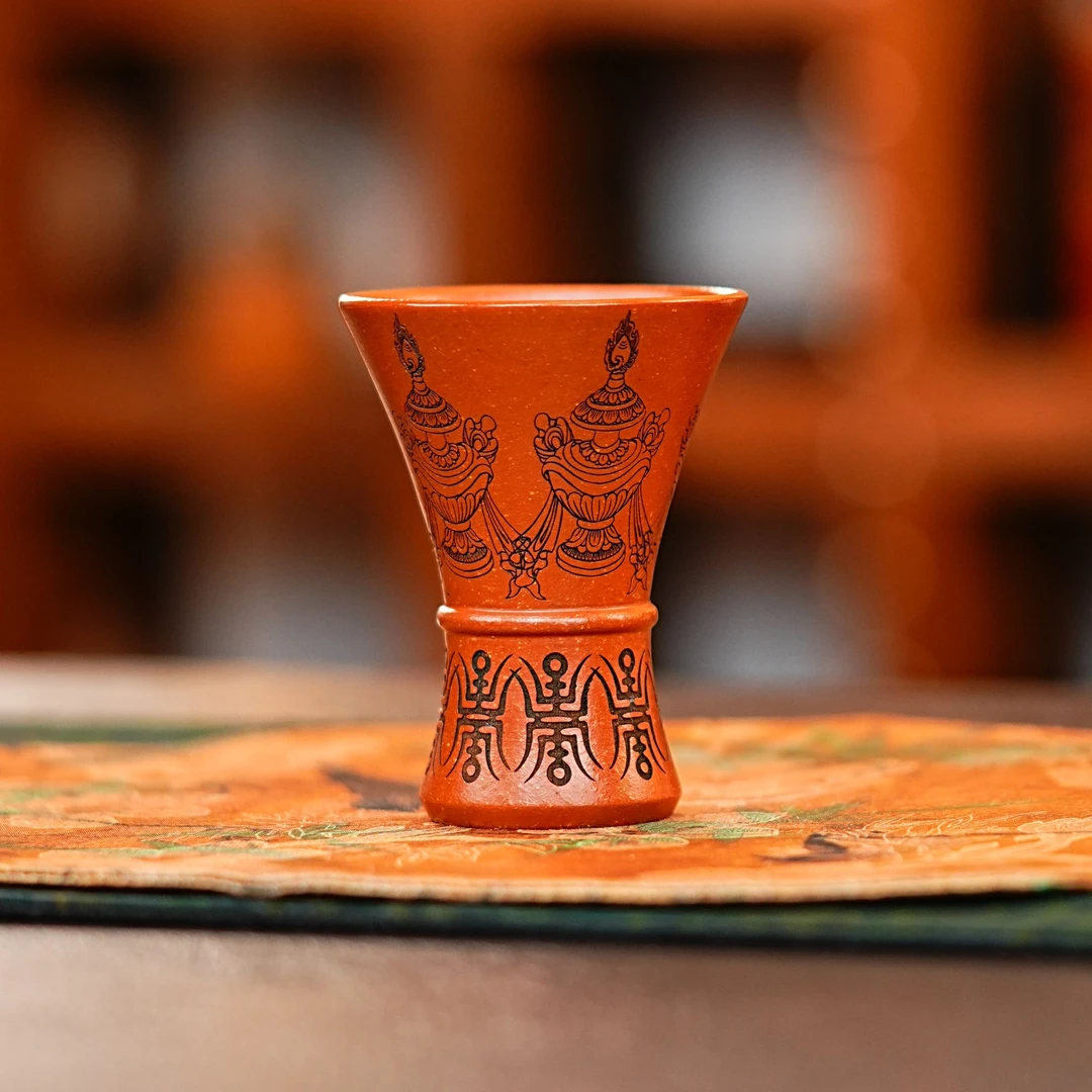 宜兴原矿紫砂全手工黄降坡礼器花纹佛莲经文高端茶具紫砂主人杯