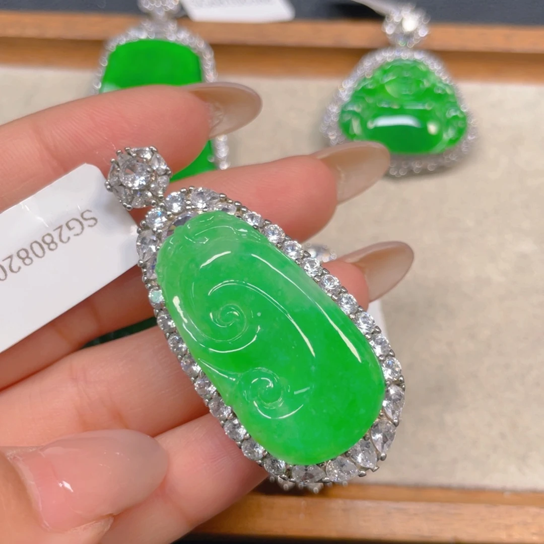 翡翠银S925镶嵌挂件