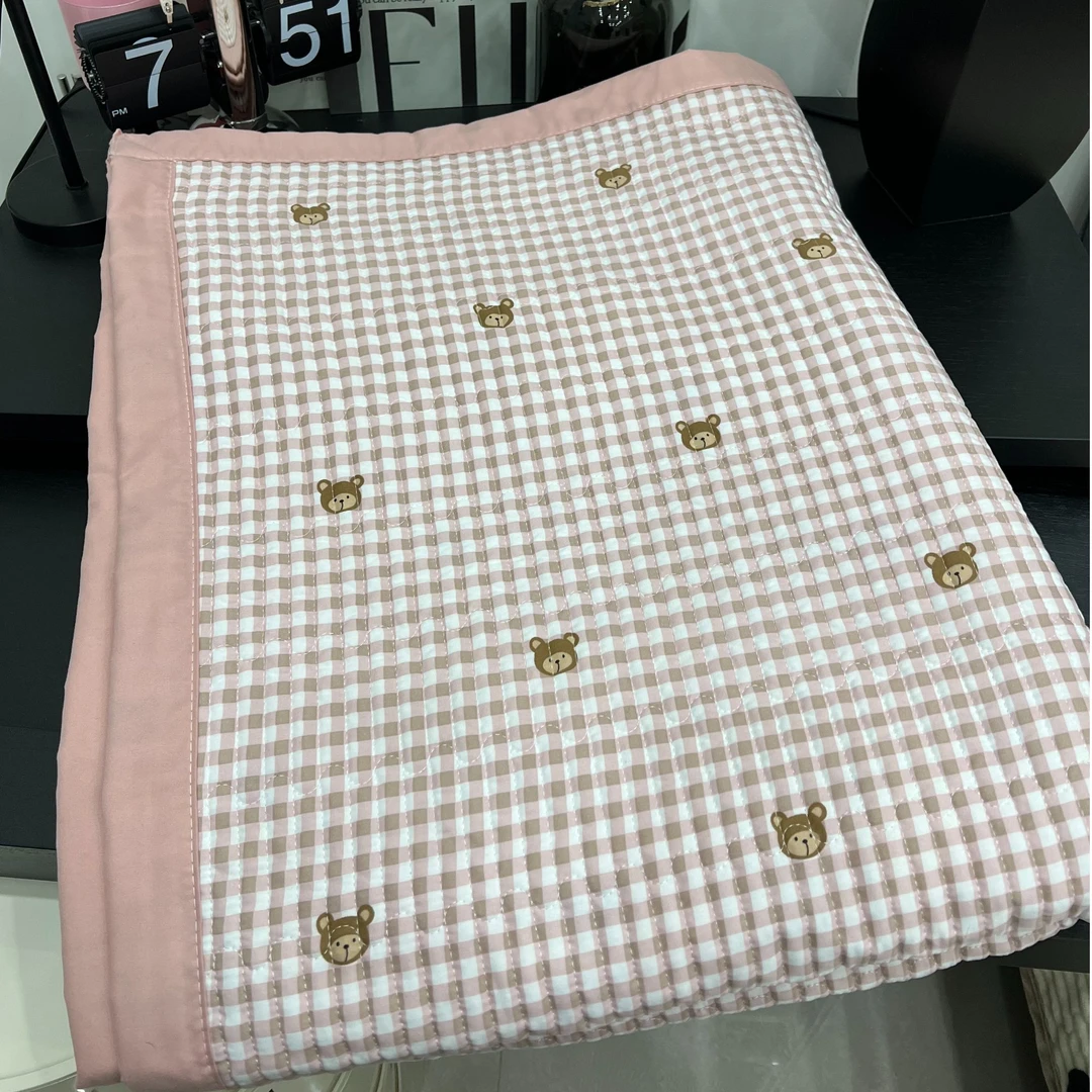 水洗棉床盖【粉色小熊头】200*220绗缝柔软亲肤床盖