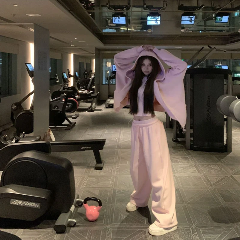 2025秋冬新款ins气质懒惰松弛感开衫连帽卫衣+修身打底衫+阔腿裤