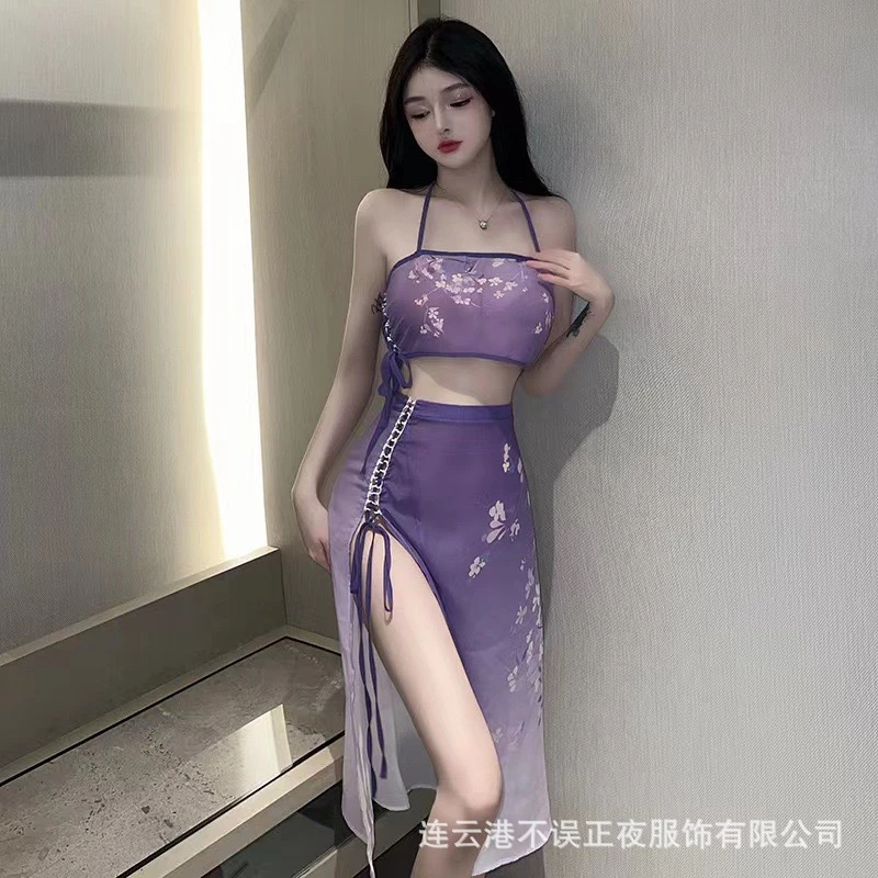 中国风内衣紫色古风制服睡衣套装约会战衣