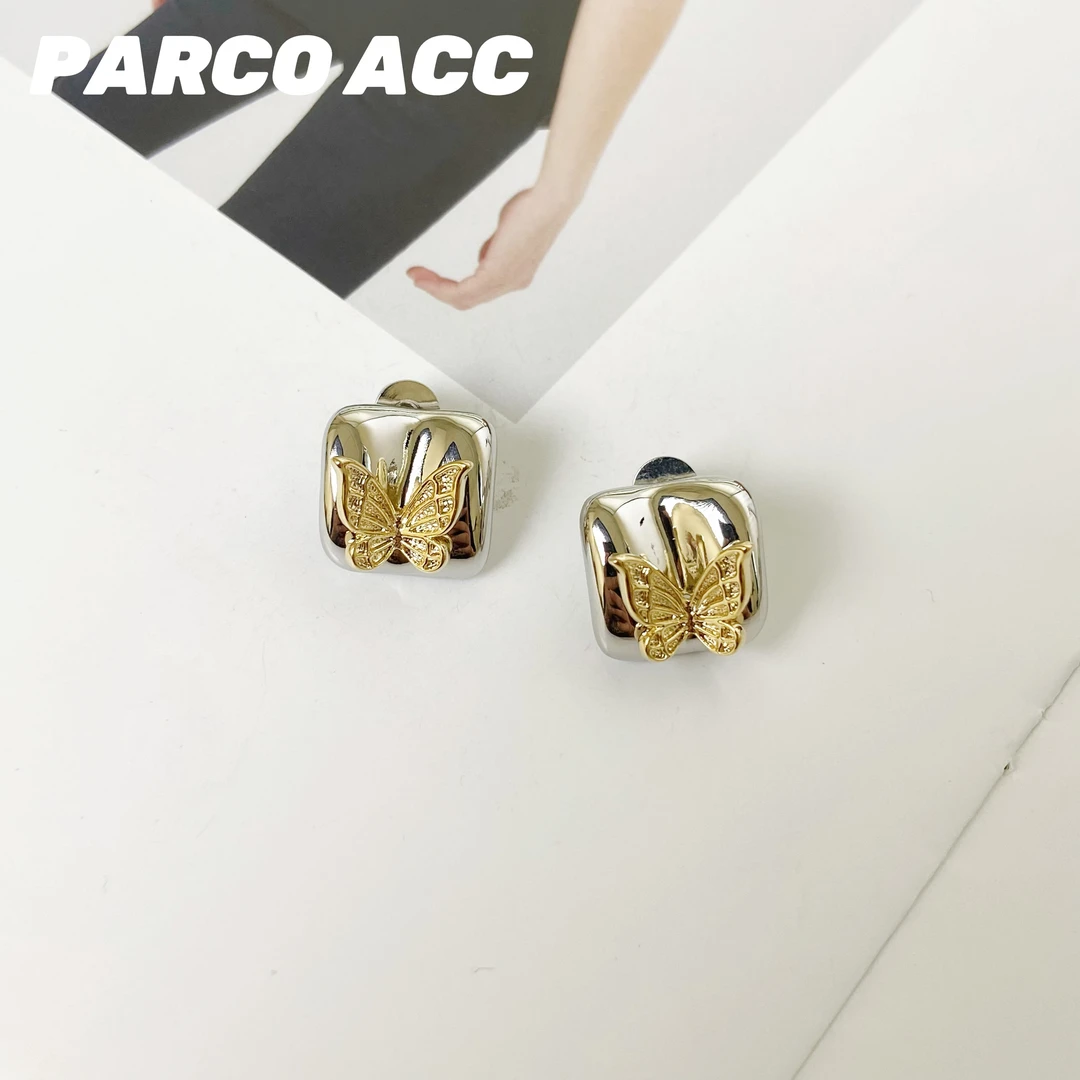 铜合金耳饰 C112  LORO 方块灵动蝴蝶耳钉