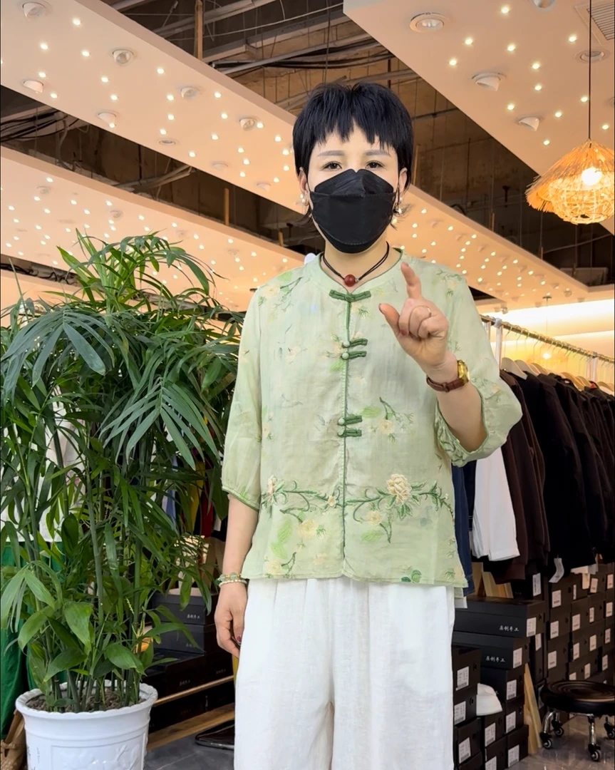 新中式夏季苎麻衬衫宽松中国风网红休闲