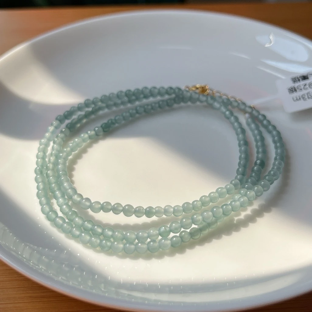 【珠宝厂长】约3mm翡翠圆珠项链-S925银镀金扣头尾链约58cm