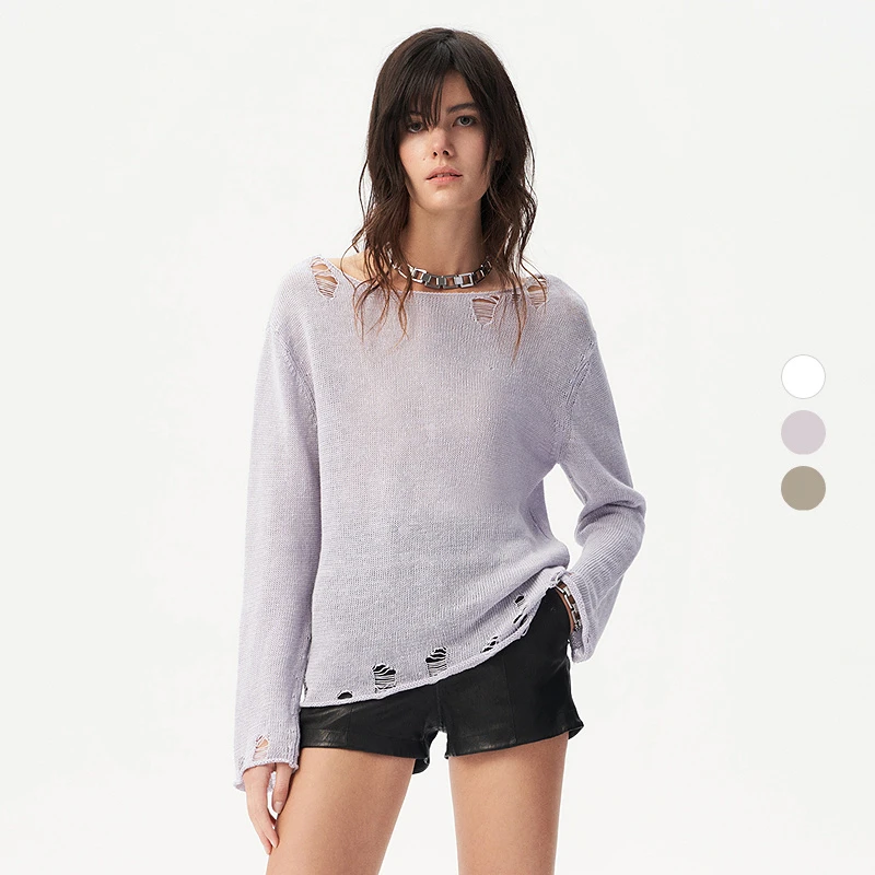 IRO Night 亚麻破洞毛衫长袖套头毛衣纯色率性法式轻奢25春夏新款