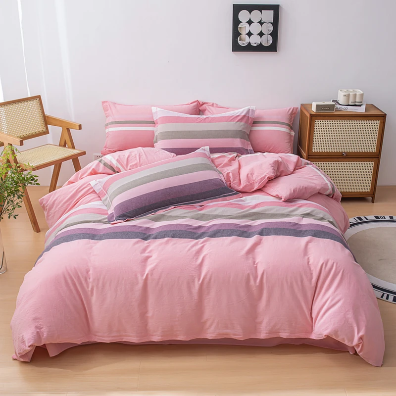 {工厂直发}春夏纯棉全棉四件套100色织水洗棉裙摆款床单被套床品